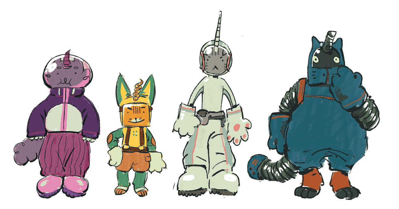 a line-up of space cats